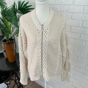 Z Supply Zip Up Cardigan Womens Medium Cream Excellent Cable Knit Bomber Sweater